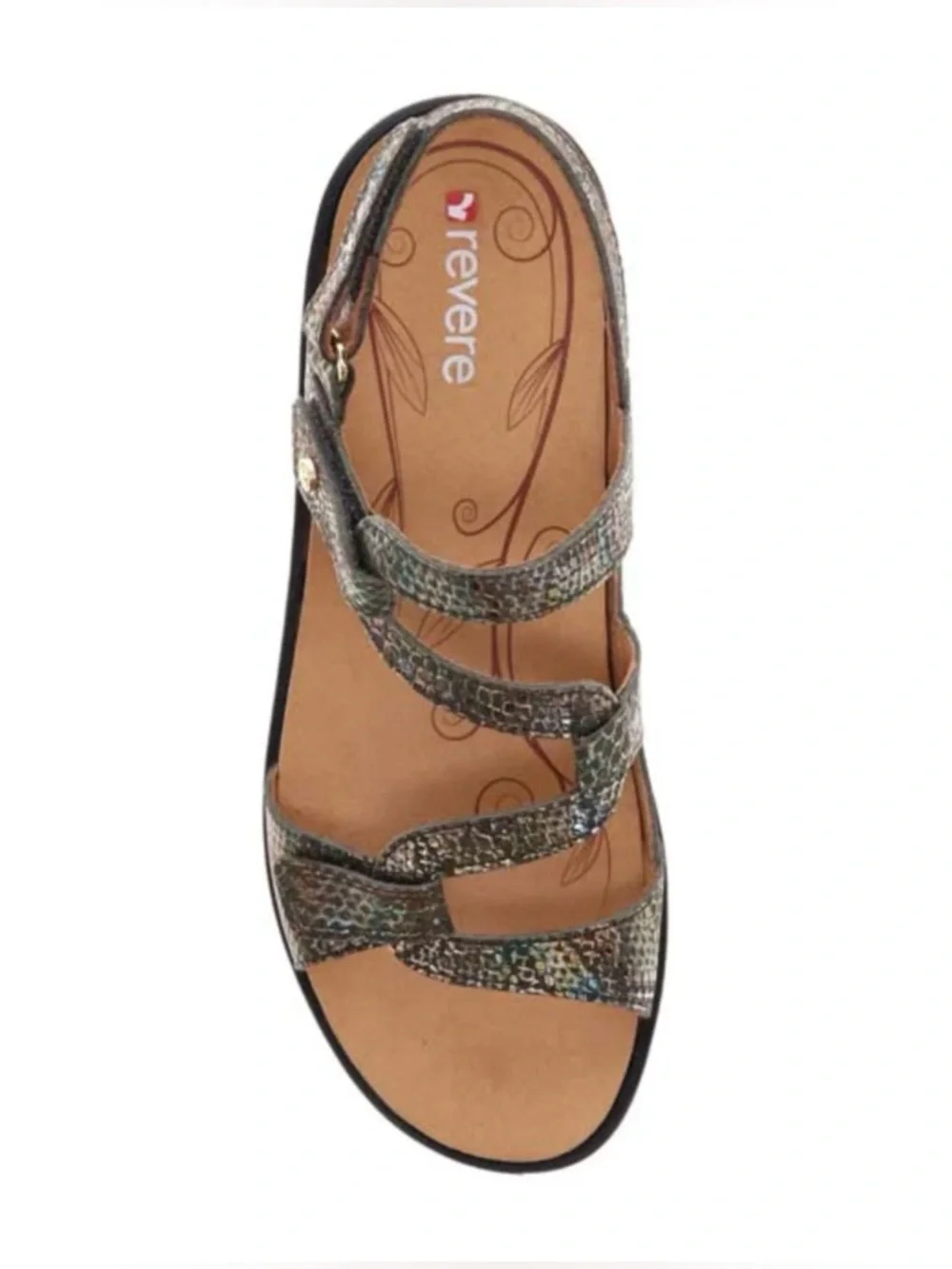 Revere Adjustable-strap leather Sandal Size 11‎ in metallic snake print